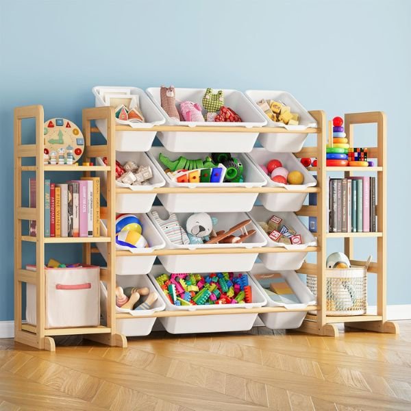SpaceAid Toy Storage Organizer with 6 Shelves and 12 Bins White