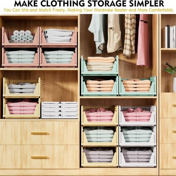 SNSLXH 5 Pack Stackable Closet Storage Basket Foldable White