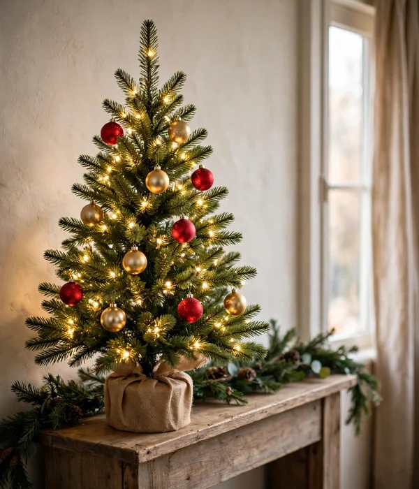 12 Christmas Mantel and Shelf Decor Ideas for Small Living Rooms 9 A 2-Foot Tabletop Tree