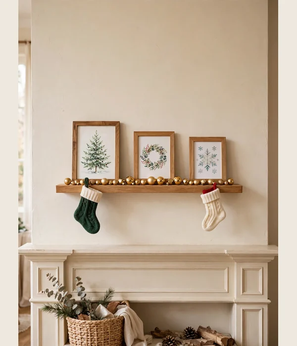 12 Christmas Mantel and Shelf Decor Ideas for Small Living Rooms 6 A Narrow Picture Ledge