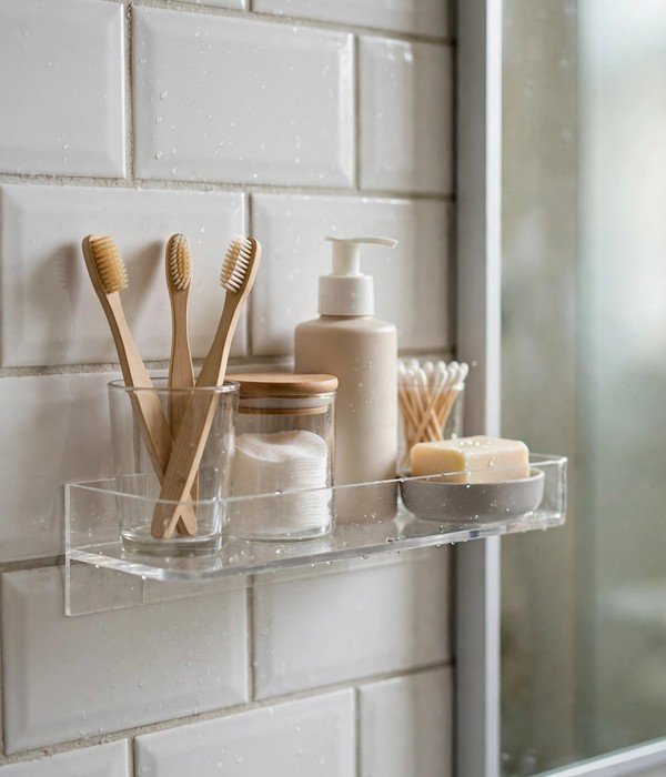 50 Home Organization Ideas for Every Room 22 Adhesive Bathroom Shelves – home organization ideas