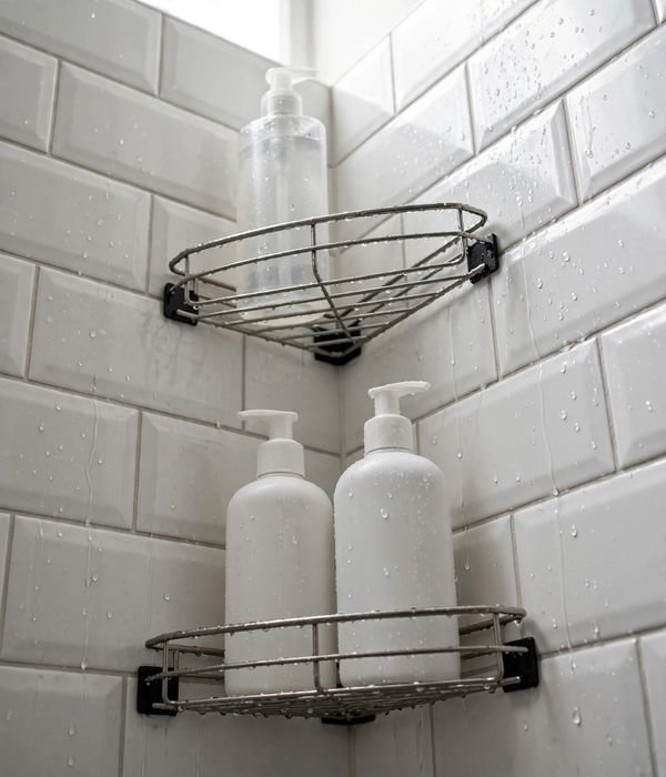 30 Bathroom Storage Ideas for Small and Large Bathrooms 10 Adhesive corner shower shelves – bathroom storage ideas
