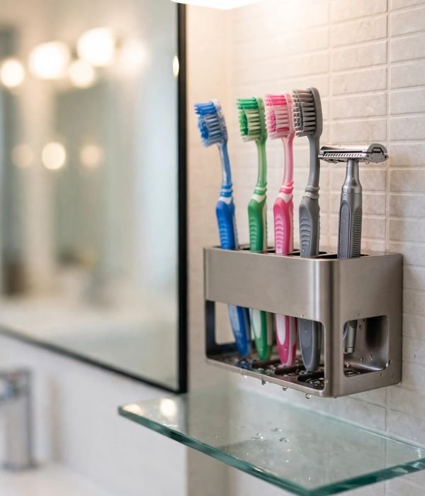 30 Bathroom Storage Ideas for Small and Large Bathrooms 20 Adhesive toothbrush and razor holder set