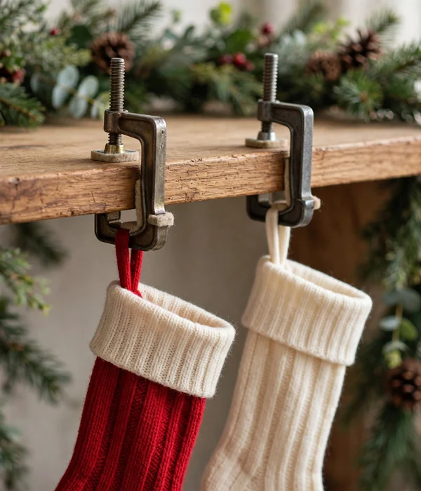 12 Christmas Mantel and Shelf Decor Ideas for Small Living Rooms 4 Adjustable Clamp Stocking Holders