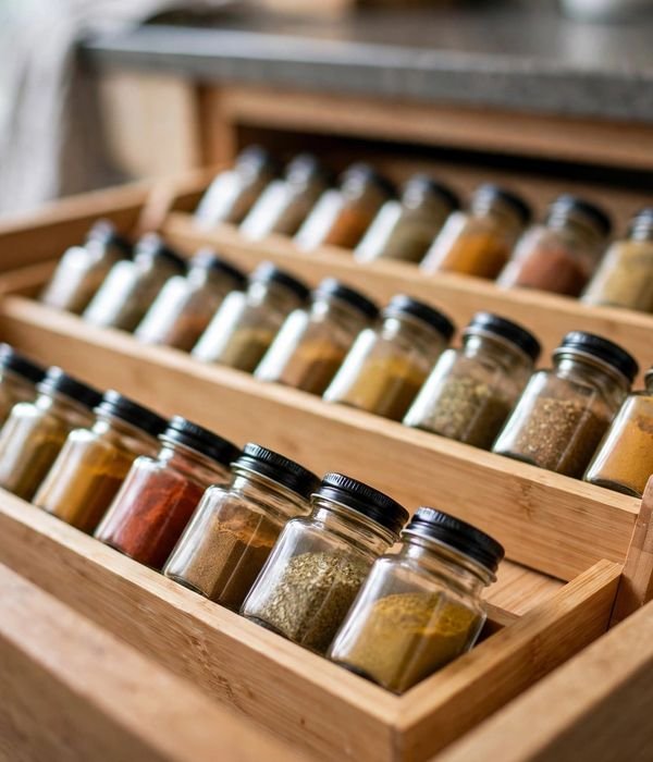 35 Kitchen Storage Ideas for Every Cabinet, Counter and Corner 11 Angled Spice Drawer Inserts