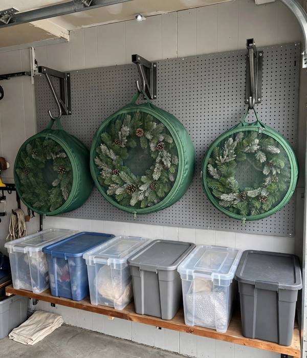 Bag Wreaths and Garlands So They Keep Their Shape – holiday decor storage garage