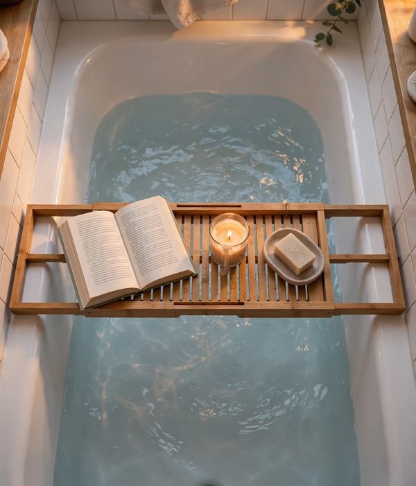 30 Bathroom Storage Ideas for Small and Large Bathrooms 12 Bamboo bath tray across tub – bathroom storage ideas