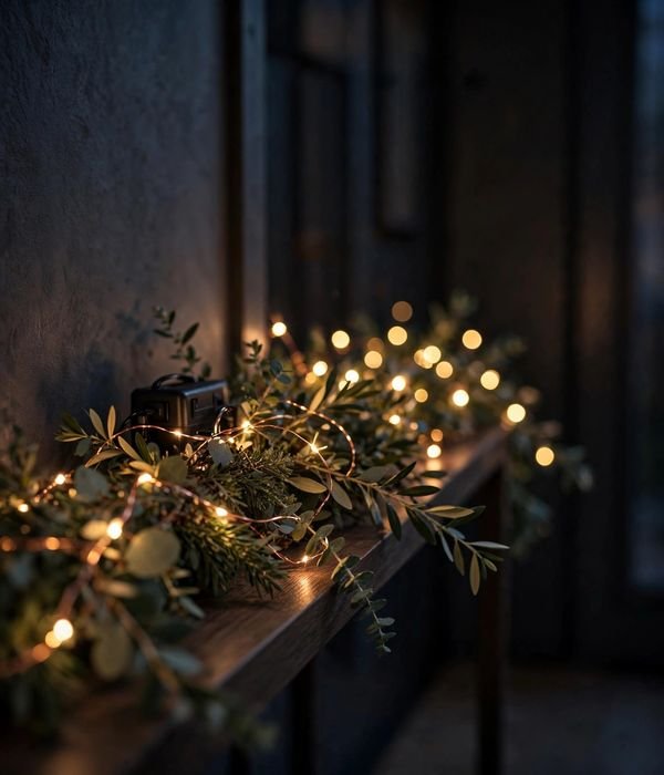 10 Christmas Entryway Decor Ideas for Small Spaces 6 Battery fairy lights glowing in a small entryway