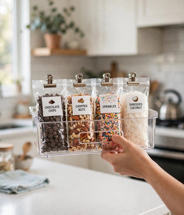 12 Pantry Organization Ideas Before Holiday Baking Season 10 Bin the Baking Add-Ins: Chips, Nuts, and Sprinkles in One Place