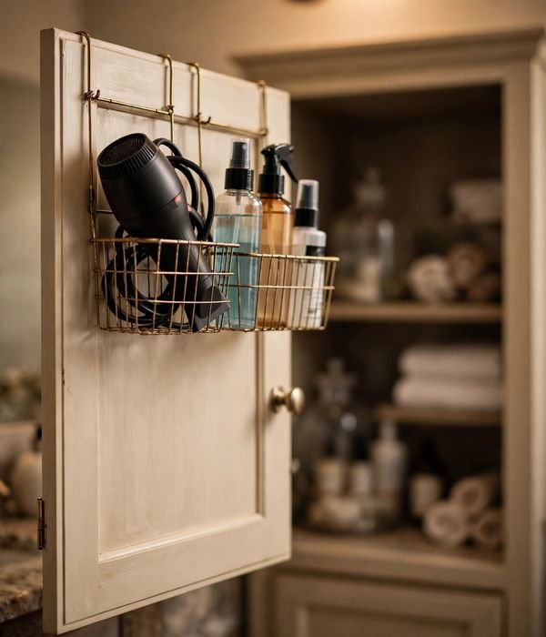 30 Bathroom Storage Ideas for Small and Large Bathrooms 8 Wire baskets on inside of vanity door – bathroom storage ideas