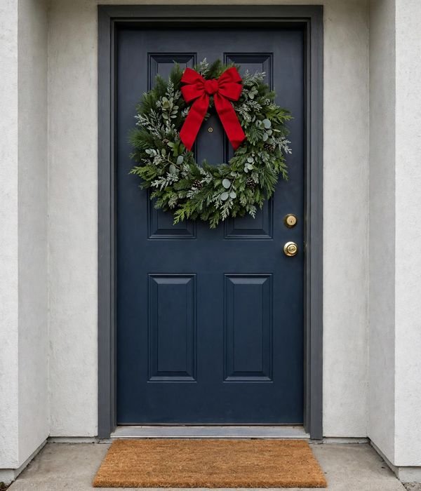 10 Christmas Entryway Decor Ideas for Small Spaces 5 24-inch Christmas wreath on a standard front door – christmas entryway decor