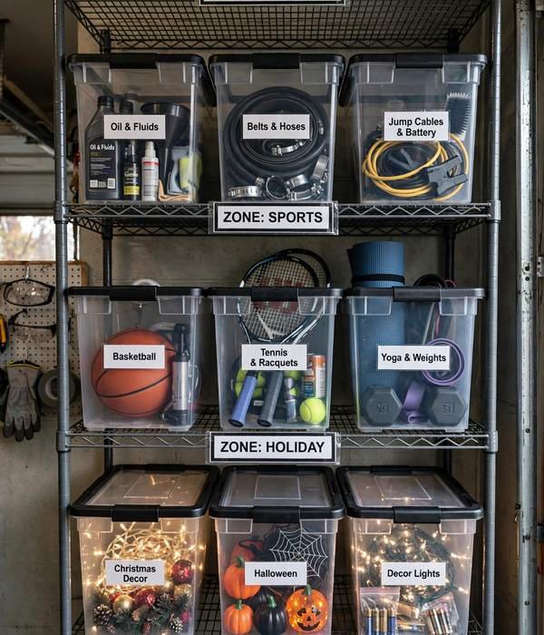 50 Home Organization Ideas for Every Room 47 Clear Labeled Bins by Zone