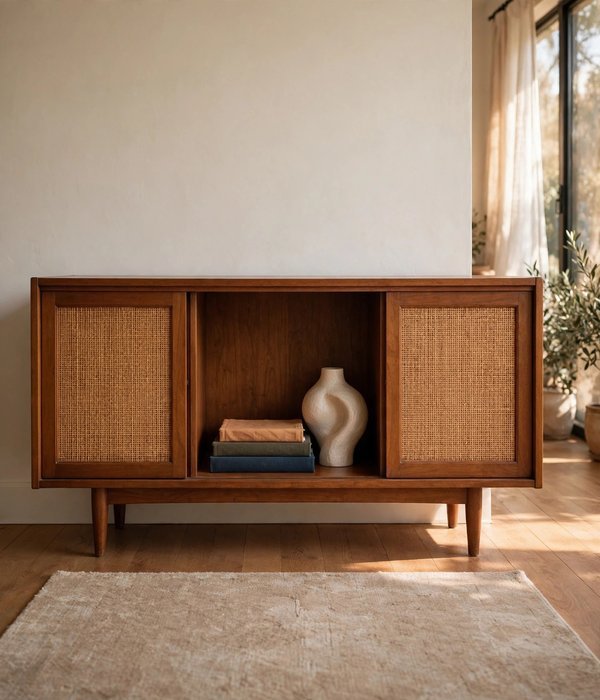 Credenza With Mixed Open-and-Closed Bays