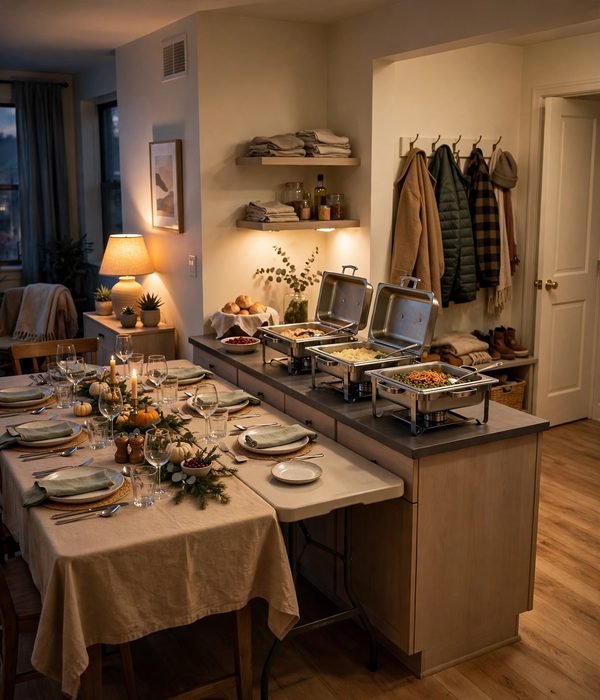 How to Host Thanksgiving in a Small Apartment: Space and Storage Plan 9 Day 2 Out: Set the Stage, Tables Up, Zones Locked – thanksgiving small apartment