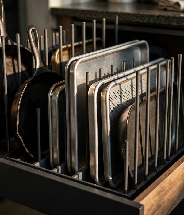 35 Kitchen Storage Ideas for Every Cabinet, Counter and Corner 12 Deep-Drawer Pan Dividers – kitchen storage ideas
