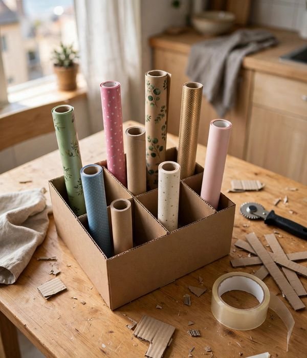 10 Wrapping Paper Storage Ideas for Closets and Carts 10 DIY Cardboard-Box Dividers