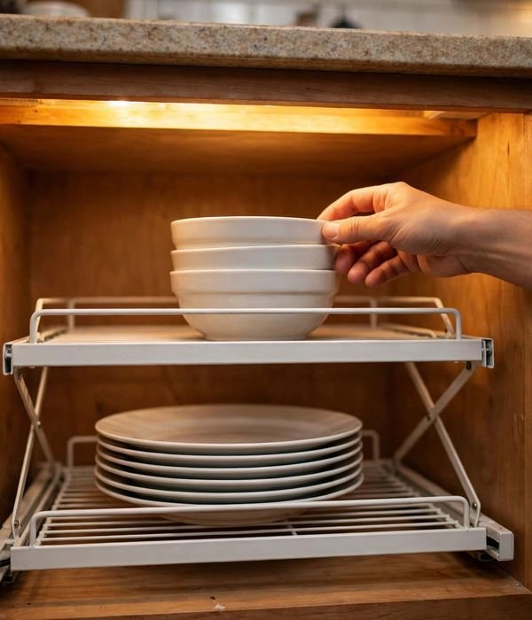 35 Kitchen Storage Ideas for Every Cabinet, Counter and Corner 3 Expandable Shelf Risers – kitchen storage ideas
