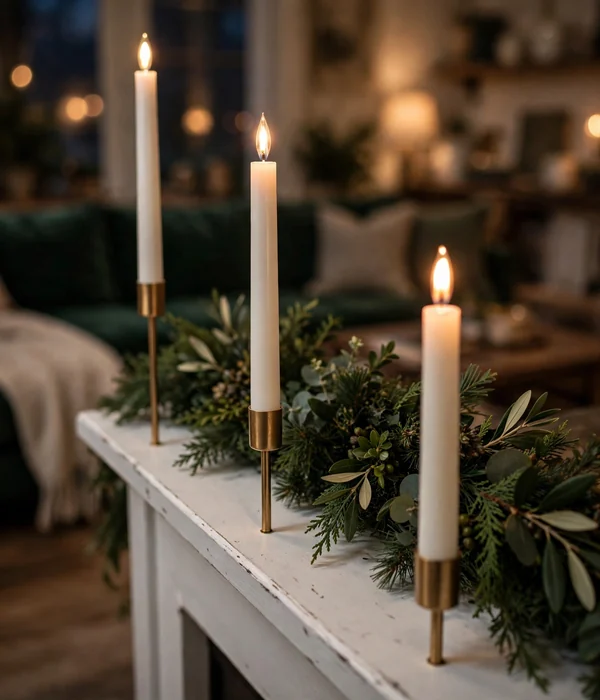12 Christmas Mantel and Shelf Decor Ideas for Small Living Rooms 5 Flameless LED Taper Candles in Three Heights – christmas mantel decor small living room
