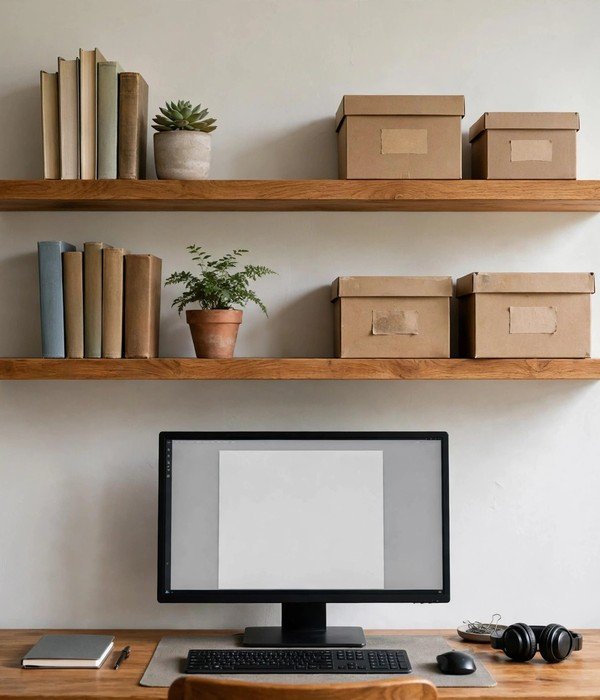 Floating Shelves Over the Desk – home office storage ideas