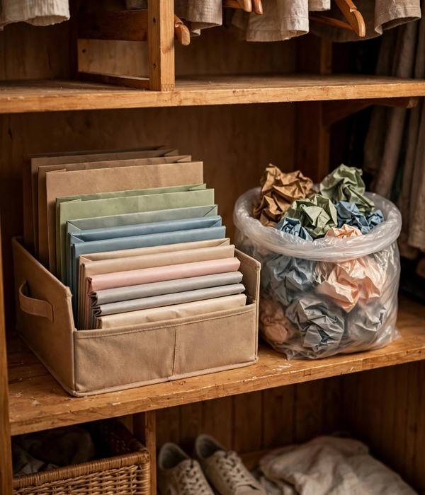 Pre-Christmas Declutter Checklist: 20 Things to Clear Before December 21 Gift bags flattened and sorted – pre christmas declutter