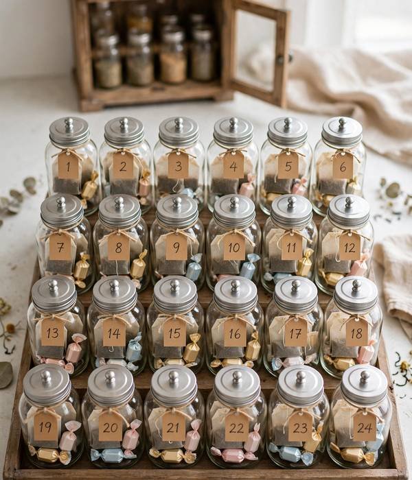 10 Advent Calendar Ideas That Double as Storage 5 glass apothecary jar advent calendar