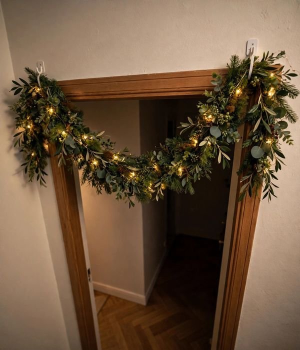 10 Christmas Entryway Decor Ideas for Small Spaces 4 Christmas garland on adhesive hooks – christmas entryway decor
