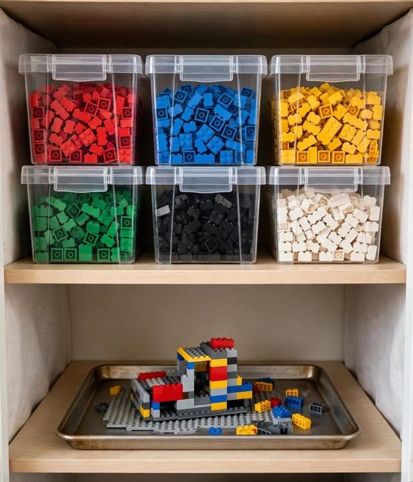 30 Toy Storage Ideas for Bedrooms, Playrooms and Living Rooms 21 LEGO by Color in 6-Quart Boxes (The Only System That Survives) – toy storage ideas