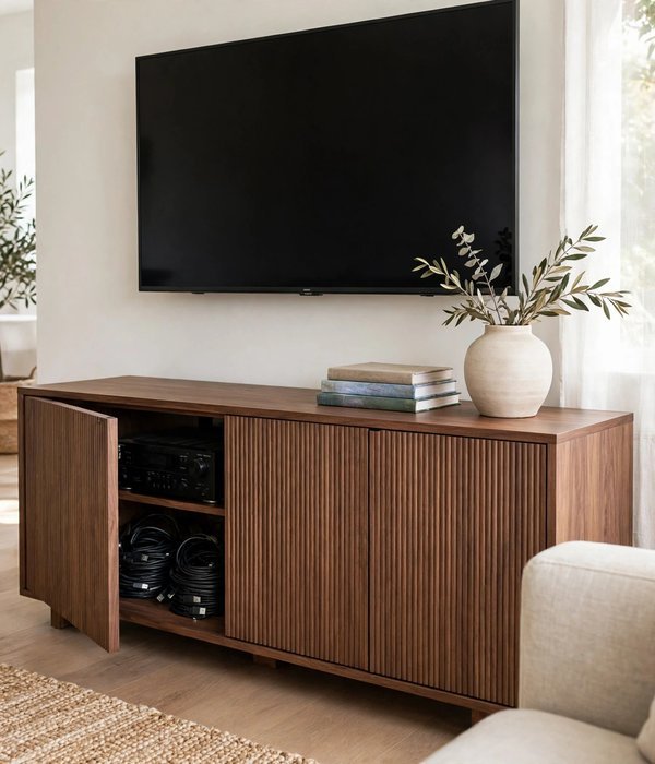 Low Media Console With Doors – living room storage ideas