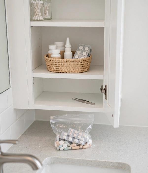Pre-Christmas Declutter Checklist: 20 Things to Clear Before December 14 Medicine cabinet cleared – pre christmas declutter