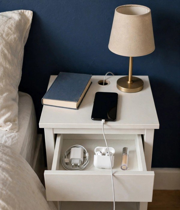 30 Bedroom Storage Ideas for Clothes, Shoes and Everything Else 24 Nightstand with Drawer and Charging Port – bedroom storage ideas
