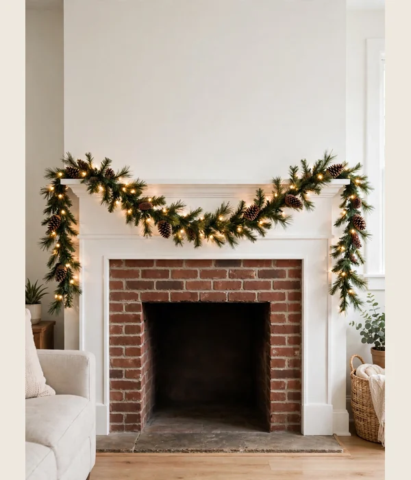 12 Christmas Mantel and Shelf Decor Ideas for Small Living Rooms 3 One Slim 6-Foot Pre-Lit Garland