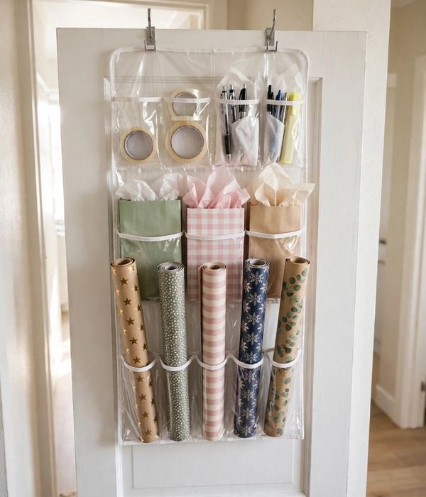 10 Wrapping Paper Storage Ideas for Closets and Carts 4 Over-Door Clear Organizer