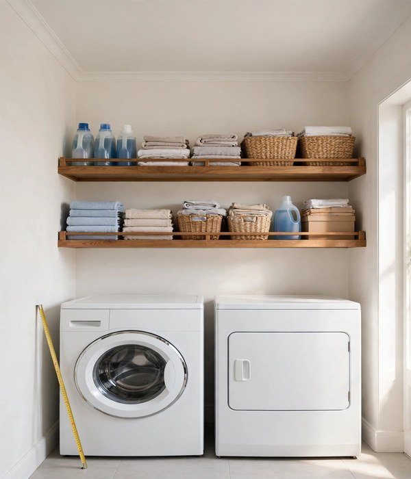 Over-Machine Shelf Run – laundry room organization ideas