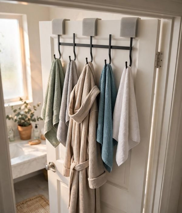 30 Bathroom Storage Ideas for Small and Large Bathrooms 18 Over-the-door hook rack with towels – bathroom storage ideas