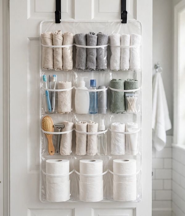30 Bathroom Storage Ideas for Small and Large Bathrooms 31 Clear pocket over-the-door organizer – bathroom storage ideas