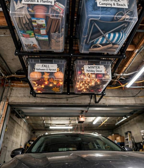 50 Home Organization Ideas for Every Room 46 Overhead Ceiling Rack – home organization ideas