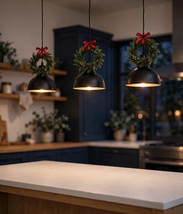 10 Christmas Kitchen Decor Ideas That Don't Clutter Counters 10 Pendant-Light Wreath