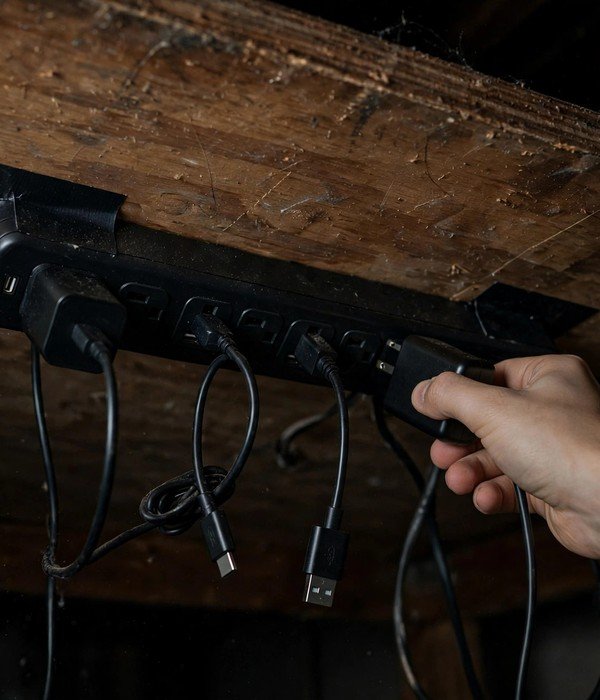 Power Strip Mounted to the Desk Underside