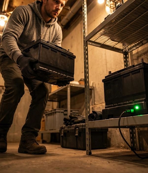 Pull Batteries Indoors – winterize garage
