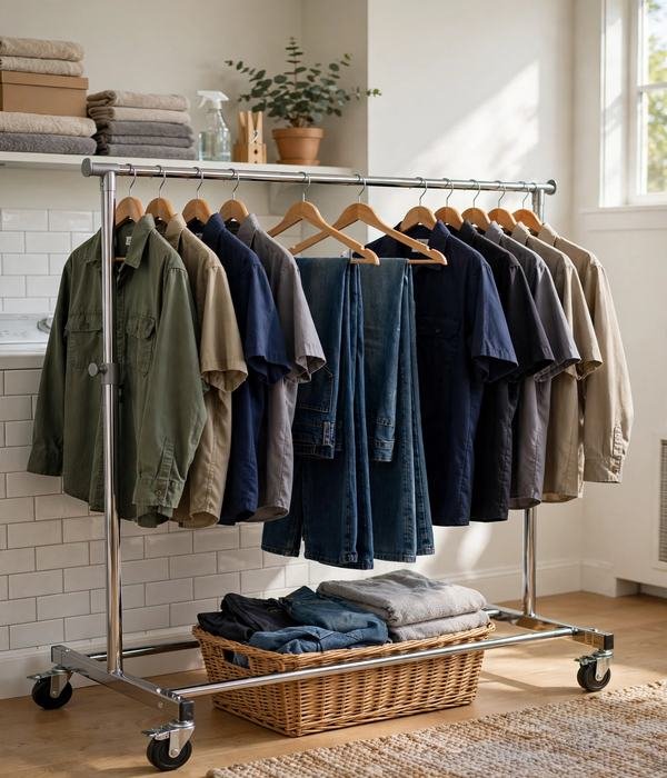 Rolling Garment Rack – laundry room organization ideas