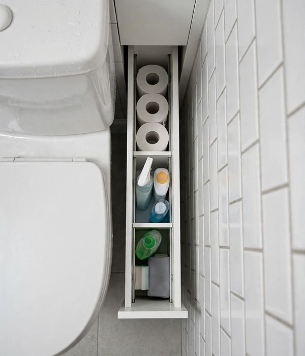 30 Bathroom Storage Ideas for Small and Large Bathrooms 17 Slim cabinet in toilet-to-wall gap – bathroom storage ideas