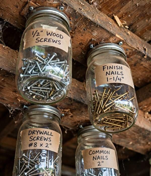 50 Home Organization Ideas for Every Room 52 Small-Parts Jar Wall