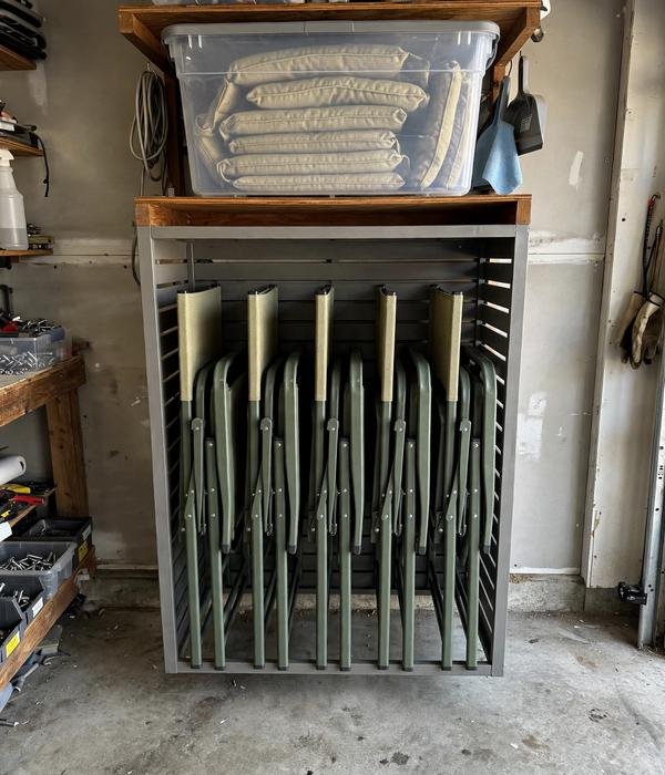 9 Patio Furniture and Cushion Winter Storage Ideas 8 Stack Frames Tight or Stand Folding Chairs Vertical