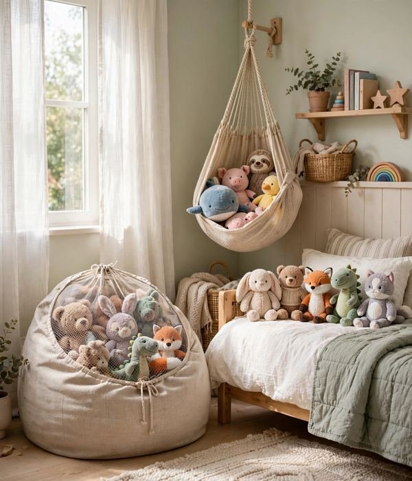 30 Toy Storage Ideas for Bedrooms, Playrooms and Living Rooms 31 Stuffed-Animal Containment: The Zoo, the Hammock, the Cull – toy storage ideas