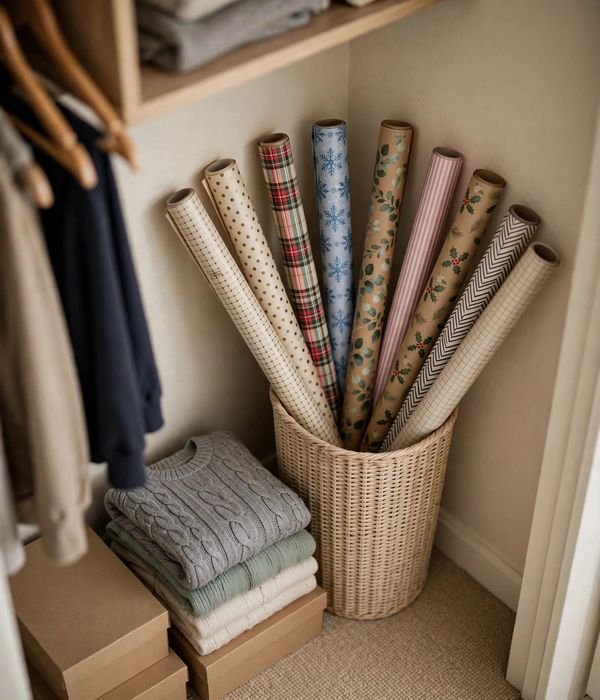 10 Wrapping Paper Storage Ideas for Closets and Carts 9 Tall Slim Bin Roll Holder – wrapping paper storage ideas
