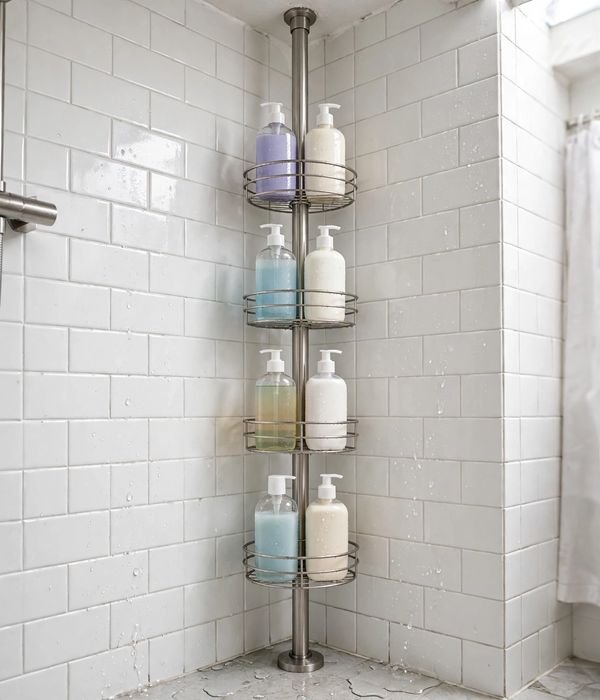 30 Bathroom Storage Ideas for Small and Large Bathrooms 9 Tension-pole corner shower caddy in 304 stainless steel – bathroom storage ideas