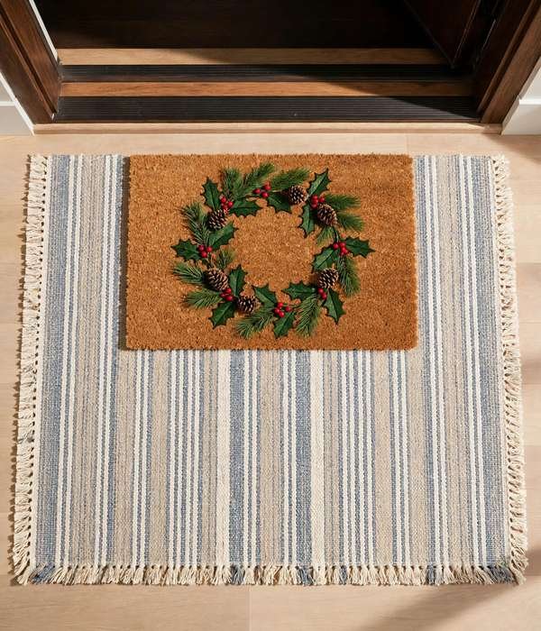 10 Christmas Entryway Decor Ideas for Small Spaces 9 Layered Christmas doormat in a small entryway – christmas entryway decor