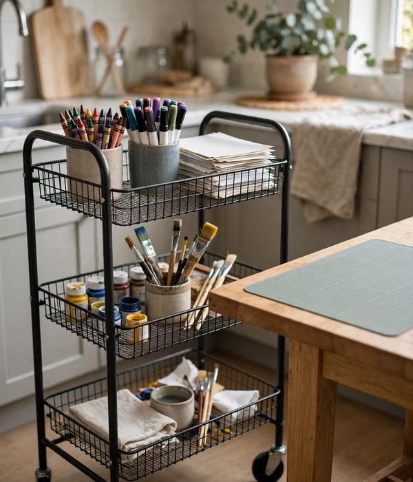 30 Toy Storage Ideas for Bedrooms, Playrooms and Living Rooms 12 The Rolling Craft Cart