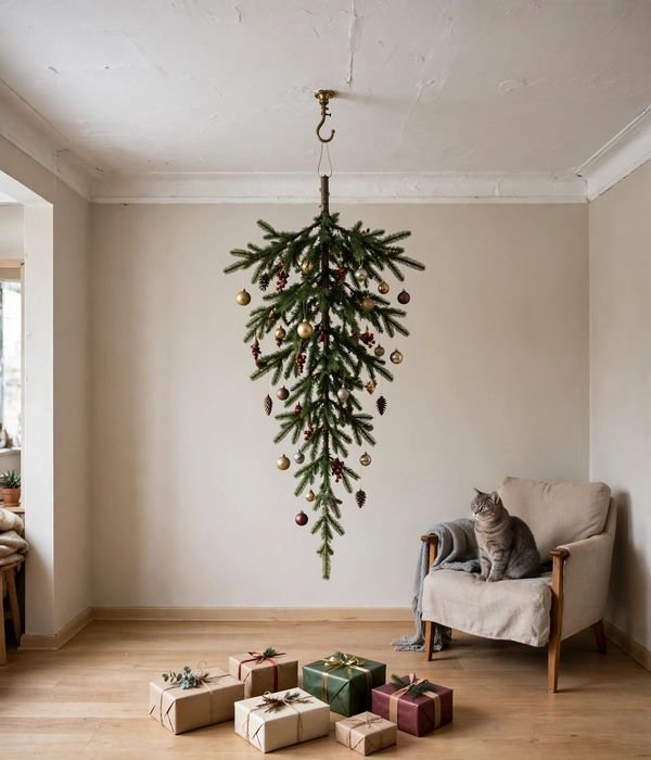 The Upside-Down Ceiling Tree – small christmas tree ideas