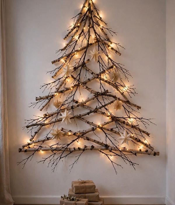 The Wall-Mounted Branch Tree – small christmas tree ideas